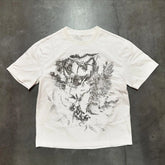 Hearujoy Gothic Hip Hop Y2k Top Black Ink Print Graphic T Shirts Round Neck Casual Cotton Men and Women Oversized T Shirt Streetwear